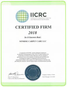 Sonrise Carpet Care IICRC 2018 Certification