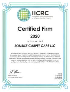 Sonrise Carpet Care IICRC 2020 Certification